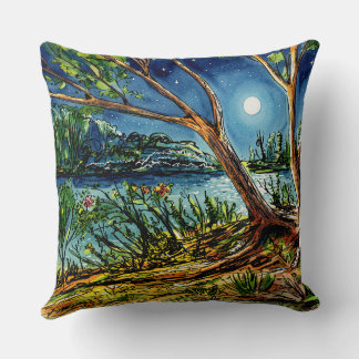 Whimsical Magical Forest Night Throw Pillow