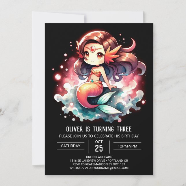 Whimsical Magical Mermaid Birthday Invitation (Front)