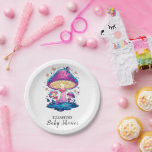 Whimsical Magical Mushroom Baby Shower Paper Plate