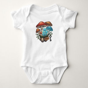 Whimsical Magical Mushroom Bouquet Vintage Key Baby Bodysuit