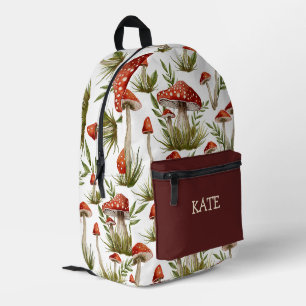 Whimsical Magical Mushroom Pattern Personalised Ba Printed Backpack
