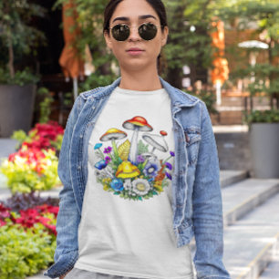 Whimsical Magical Mushrooms and Flowers T-Shirt