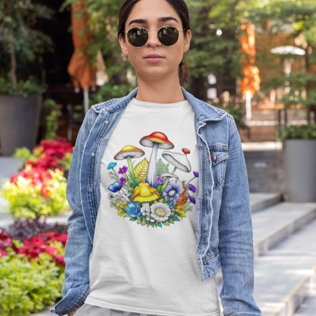 Whimsical Magical Mushrooms and Flowers T-Shirt (Creator Uploaded)