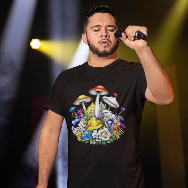 Whimsical Magical Mushrooms and Flowers T-Shirt (Creator Uploaded)