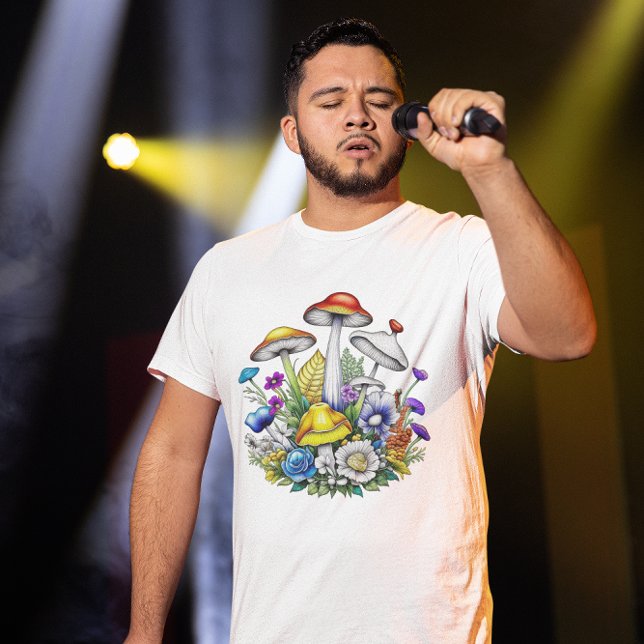 Whimsical Magical Mushrooms and Flowers T-Shirt (Creator Uploaded)