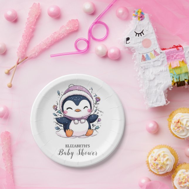 Whimsical Magical Penguin Baby Shower Paper Plate (Party)