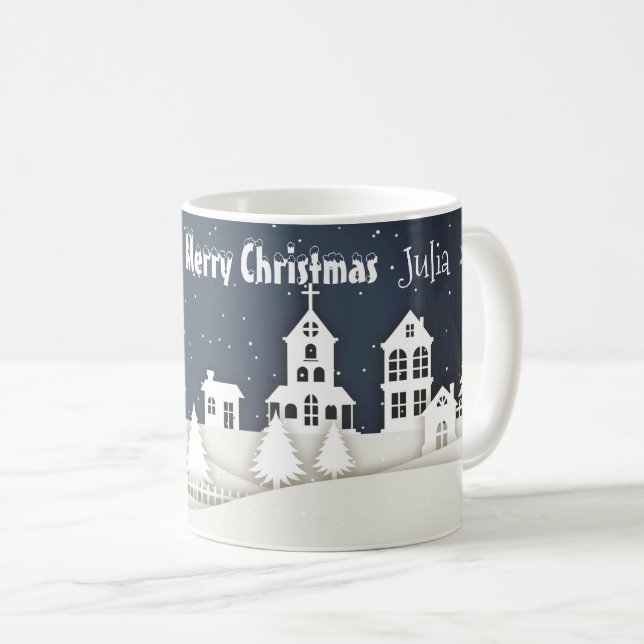 Whimsical Magical Snow Xmas Chic Blue Coffee Mug (Front Right)