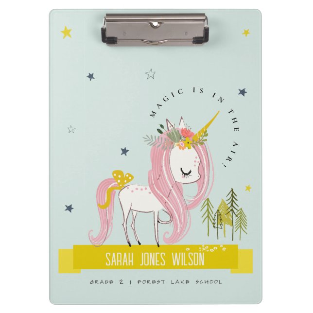Whimsical Magical Unicorn Pink Teal Aqua Princess Clipboard (Front)