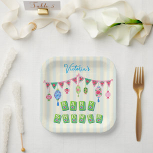 Whimsical Mahjong Baby Shower Paper Plate