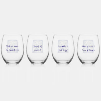 Whimsical Mahjong Toile Wine Glasses - Set of 4