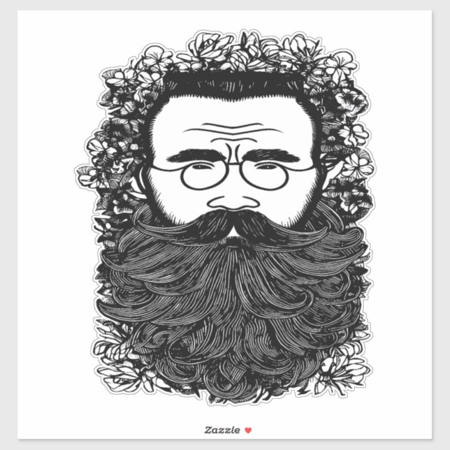 Whimsical Man Beard Moustache Flowers Art (Sheet)