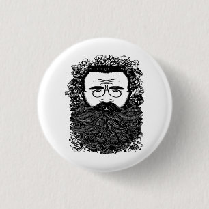 Whimsical Man Beard Moustache Flowers Art 3 Cm Round Badge