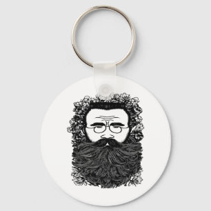 Whimsical Man Beard Moustache Flowers Art   Key Ring