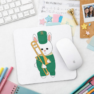 Whimsical Marching Bunny Musician Trombone Green  Mouse Pad