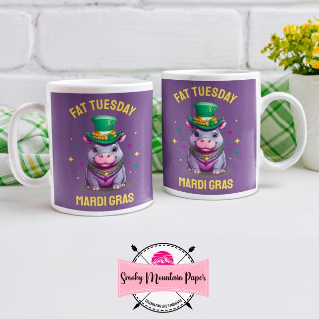 Whimsical Mardi Gras Fat Tuesday Hippo Coffee Mug (Creator Uploaded)