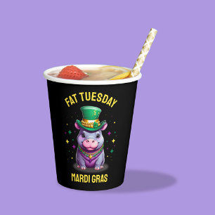 Whimsical Mardi Gras Fat Tuesday Hippo Paper Cups