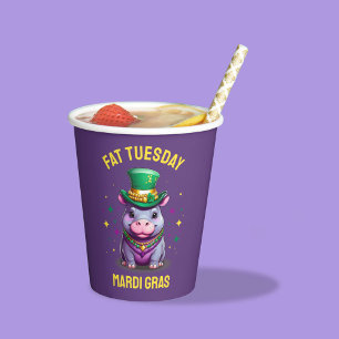 Whimsical Mardi Gras Fat Tuesday Hippo Paper Cups