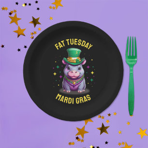Whimsical Mardi Gras Fat Tuesday Hippo Paper Plate
