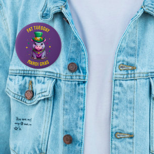 Whimsical Mardi Gras Fat Tuesday Hippo Sticker 6 Cm Round Badge