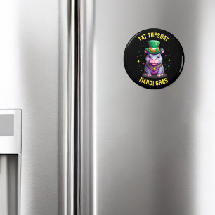 Whimsical Mardi Gras Fat Tuesday Hippo Sticker Magnet