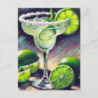 Whimsical Margarita Cocktail Chalk Pastel Green Postcard