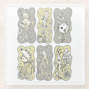 Whimsical Marine Life Pattern Glass Coaster