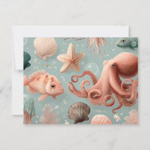 Whimsical Marine Life Pattern Postcard