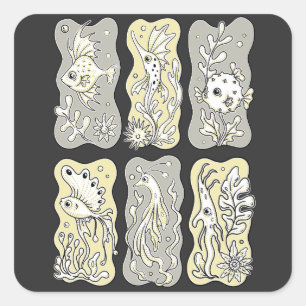 Whimsical Marine Life Pattern Square Sticker