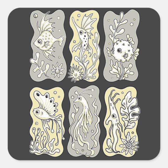 Whimsical Marine Life Pattern Square Sticker (Front)