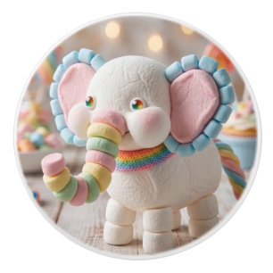 Whimsical Marshmallow Elephant and Pastel Candies Ceramic Knob