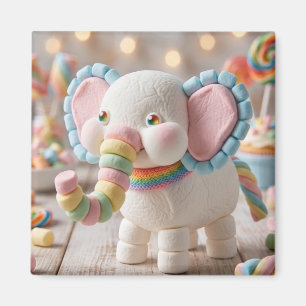 Whimsical Marshmallow Elephant and Pastel Candies Magnet
