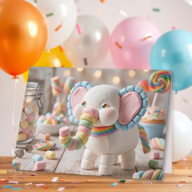 Whimsical Marshmallow Elephant Birthday   Card (Creator Uploaded)