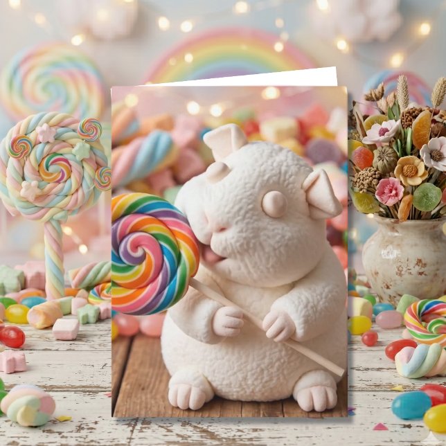Whimsical Marshmallow Guinea Pig Thinking of You Card (Creator Uploaded)