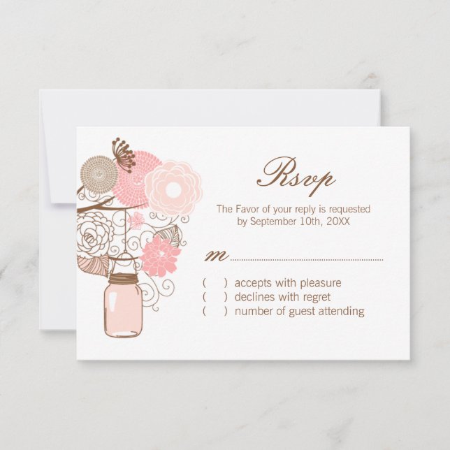 Whimsical mason Jar Wedding RSVP Cards (Front)