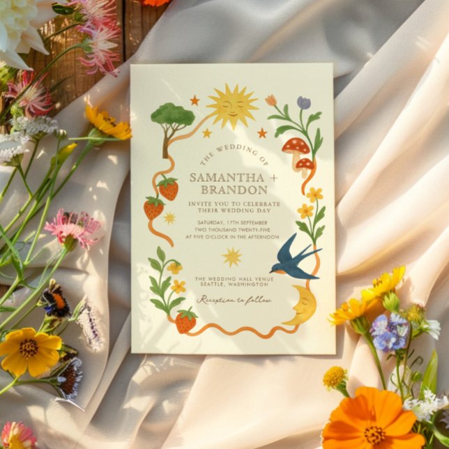 Whimsical Maximalist Eclectic Sun & Moon Wedding  Invitation (Creator Uploaded)