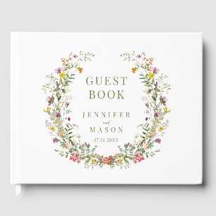 Whimsical meadow flower wreath wedding guest book