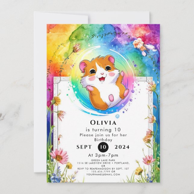 Whimsical Meadow Hamster Birthday Invitation (Front)