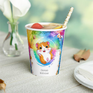 Whimsical Meadow Hamster Birthday Paper Cups