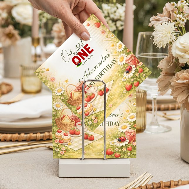 Whimsical Meadow Lady Bug 1st Birthday Napkin (Creator Uploaded)