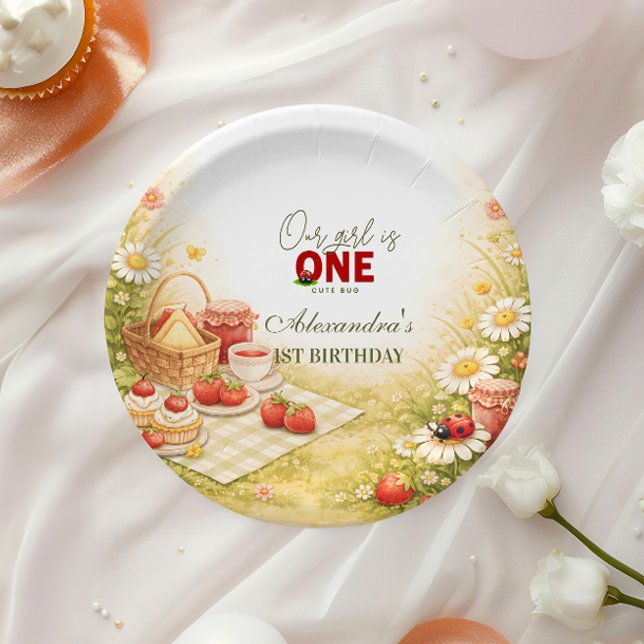 Whimsical Meadow Lady Bug 1st Birthday Paper Plate (Creator Uploaded)