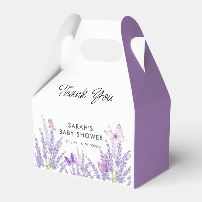Whimsical Meadow Lavender Butterfly Baby Shower  Favour Box (Front Side)