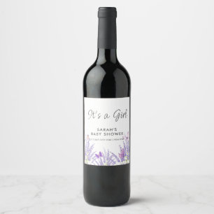 Whimsical Meadow Lavender Butterfly Baby Shower Wine Label