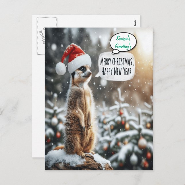 Whimsical Meerkat Christmas Santa  Holiday Postcard (Front/Back)