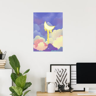 Whimsical Melting Crescent Moon Pastel Dreamy Sky Poster