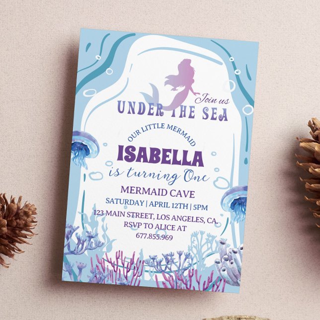 Whimsical Mermaid 1st Birthday Invitation (Creator Uploaded)