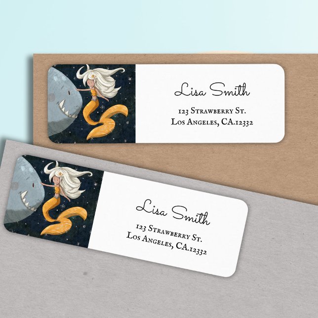 Whimsical Mermaid and Shark Return Address Label (Creator Uploaded)