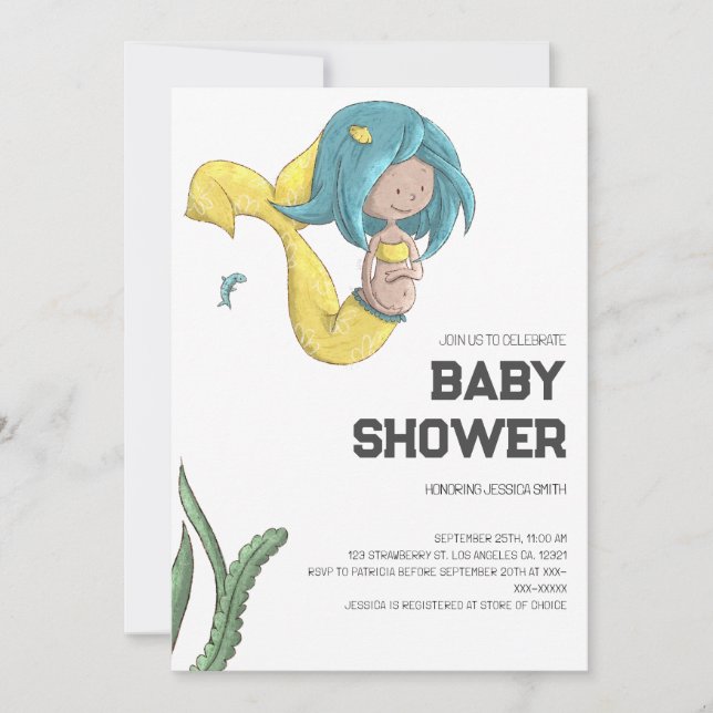 Whimsical Mermaid Baby Shower Invitation (Front)