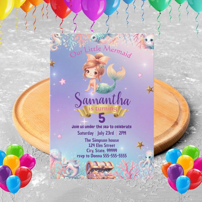 Whimsical Mermaid Birthday Invitation for Girl (Creator Uploaded)