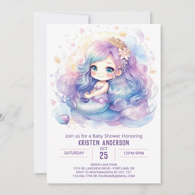 Whimsical Mermaid Magic Baby Shower Invitation (Front)