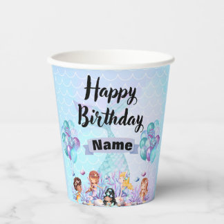 Whimsical Mermaid Party Decor – Blue & Purple Paper Cups